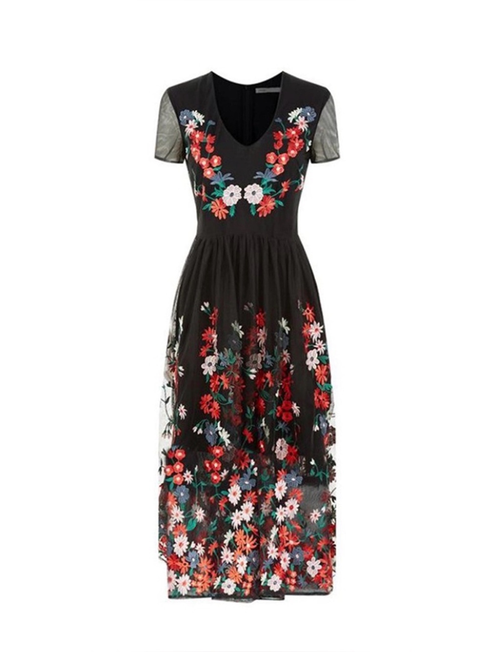 Maje Raphael Floral Embroidered Tulle Midi Dress